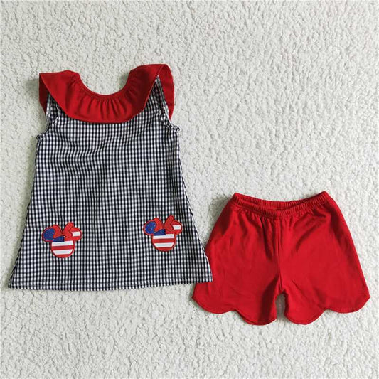 embroidery cartoon mouse girls outfits tops & shorts sets summer kids clothes