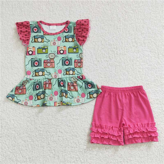 camera girls outfits tops & shorts sets summer kids clothes