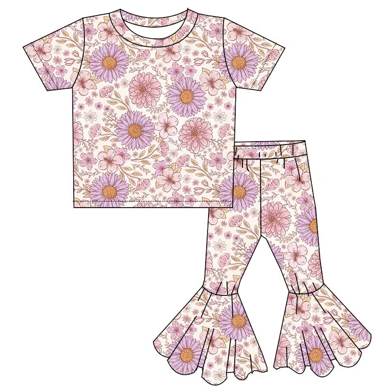 6.25 Purple Flower Short Sleeve Pants Set