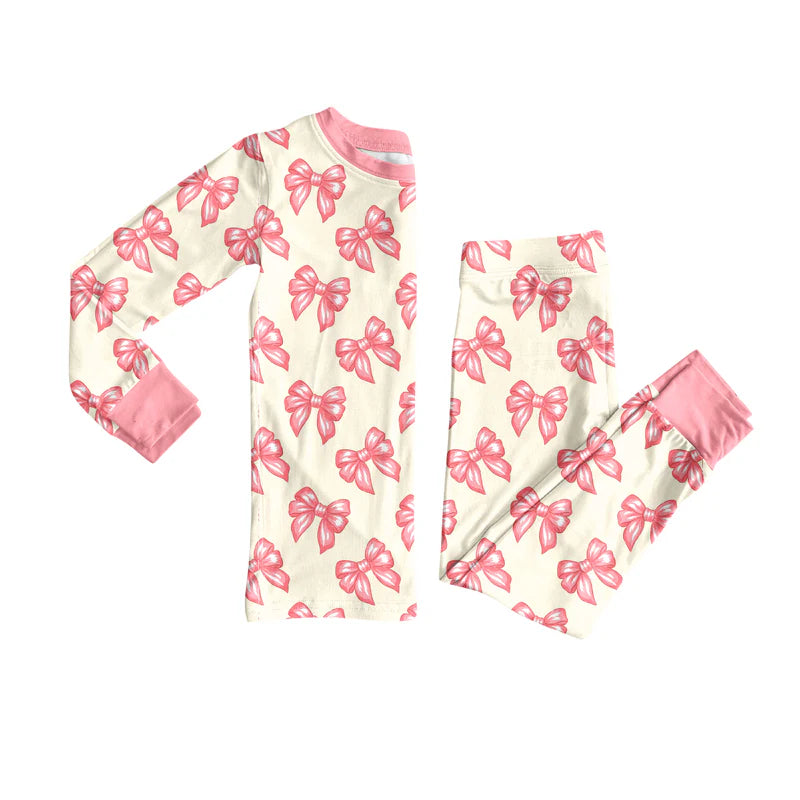 8.13Baby Girls Pink Bows Top Pants Lounge Wear Pajamas Sets