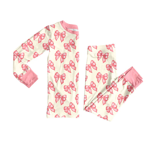 8.13Baby Girls Pink Bows Top Pants Lounge Wear Pajamas Sets