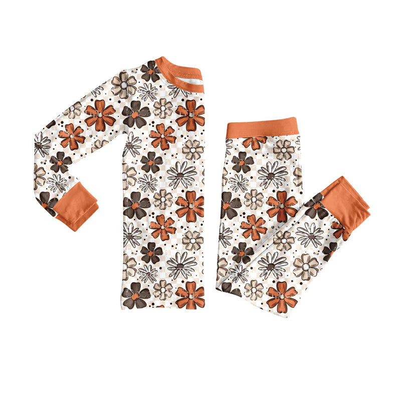 7.10Preorder (moq 5)Baby Girls Long Sleeves Colorful Flowers Top Pant Pajamas Clothes Set