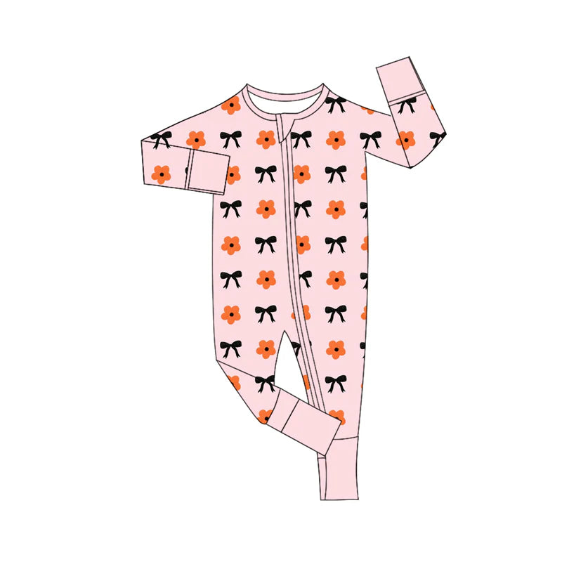 8.6Preorder(moq 5)Baby Infant Girls Long Sleeves Flowers Bows Zipper Rompers