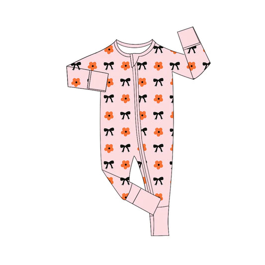 8.6Preorder(moq 5)Baby Infant Girls Long Sleeves Flowers Bows Zipper Rompers