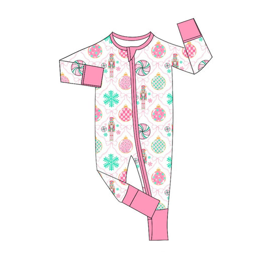X101Preorder (moq 5)Baby Girls Pink Bows Soldiers Christmas Zipper Footie Rompers
