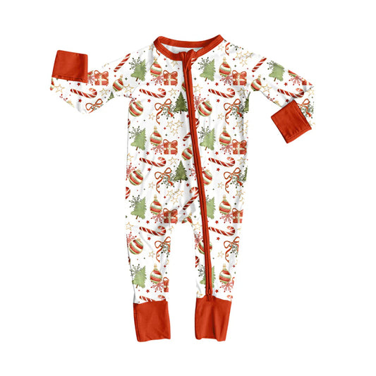 8.11Preorder(moq 5)Baby Boys Christmas Gifts Candy Cane Zipper Footie Rompers