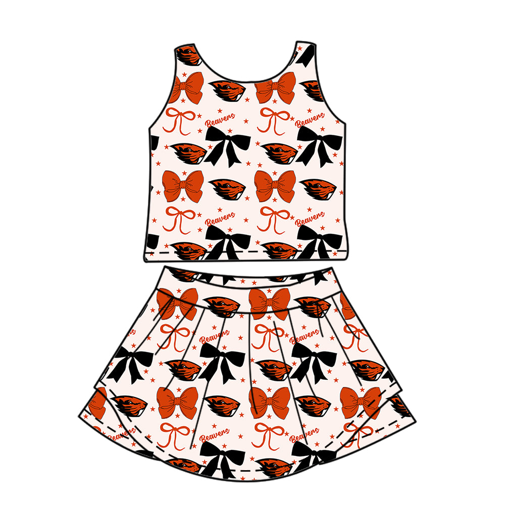 6.24 Red bow letter girl skirt suit