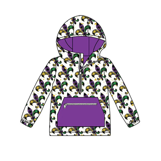 X926Preorder (moq 5)Baby Boys Anchors Checked Pocket Zipper Mardigras Hoodies Top