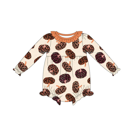8.1Preorder(moq 5)Baby Girls Leopard Pumpkins Plaid Ruffle Rompers