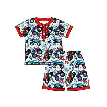 5.5 Red Cartoon Flag Truck Short Sleeve Suit