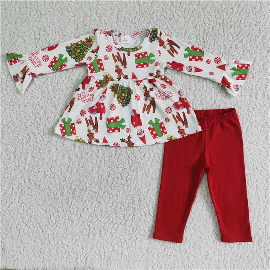 merry Christmas elf girls outfits shirt & pants fall winter sets