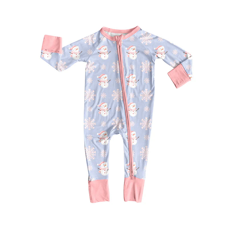 X8.15Baby Infant Christmas Snowman Flake Zipper Footie Rompers