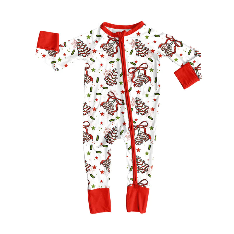 8.12Preorder(moq 5)Baby Girls Christmas Tree Bows Zipper Footie Rompers