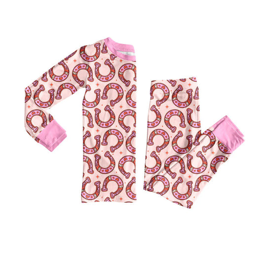 X922Preorder (moq 5)Baby Girls Long Sleeve Horse Shoes Hearts Top Pants Pajamas Sets