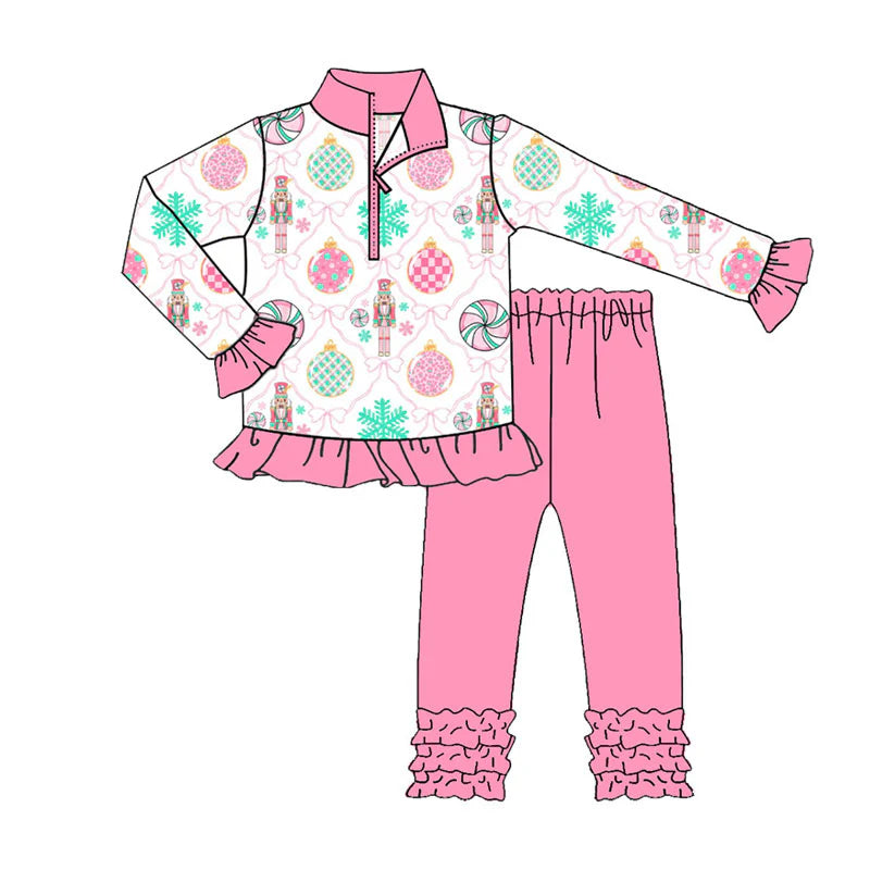 X101Preorder (moq 5)Baby Girls Bows Soldiers Zipper Pullover Ruffle Leggings Christmas Clothes Sets