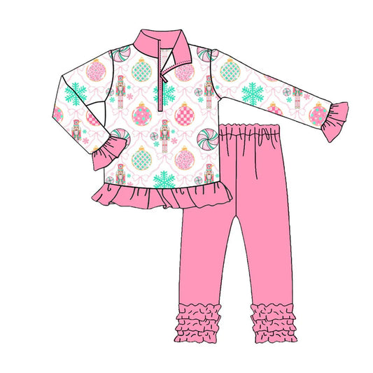 X101Preorder (moq 5)Baby Girls Bows Soldiers Zipper Pullover Ruffle Leggings Christmas Clothes Sets