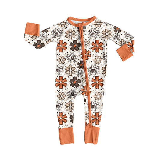 7.15Preorder (moq 5)Baby Girls Long Sleeves Daisy Flowers Plaid Zipper Romper