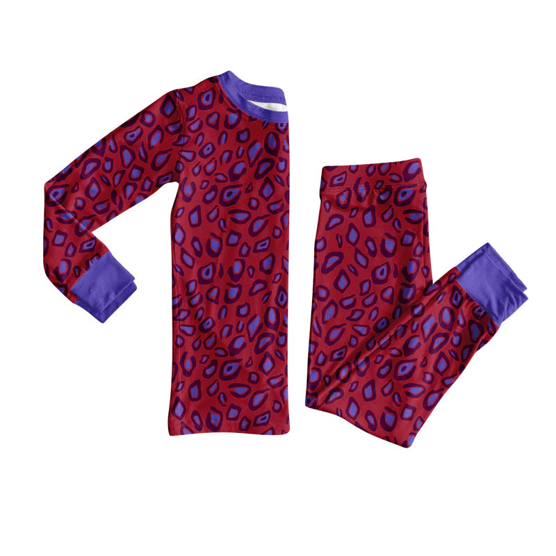 8.11Preorder(moq 5) Baby Girls Wine Leopard Top Pants Lounge Wear Pajamas Sets