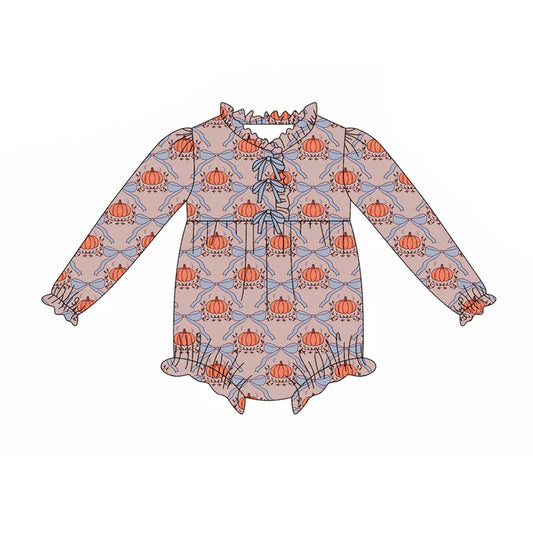 8.5Preorder(moq 5)Baby Infant Girls Bows Pumpkins Plaid Button Ruffle Rompers