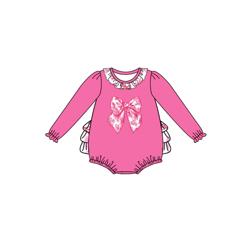 7.19Preorder(moq 5)Baby Girls Pink Flowers Bows Ruffle Rompers