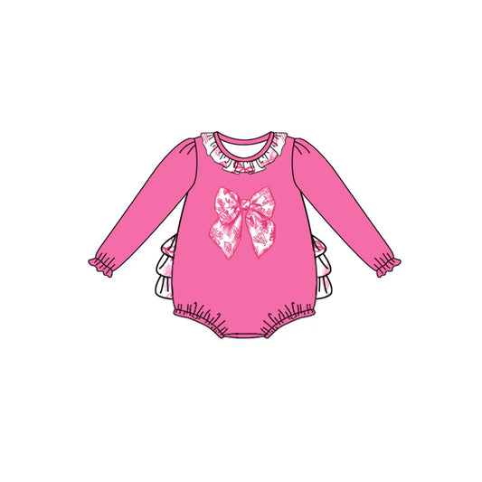 7.19Preorder(moq 5)Baby Girls Pink Flowers Bows Ruffle Rompers