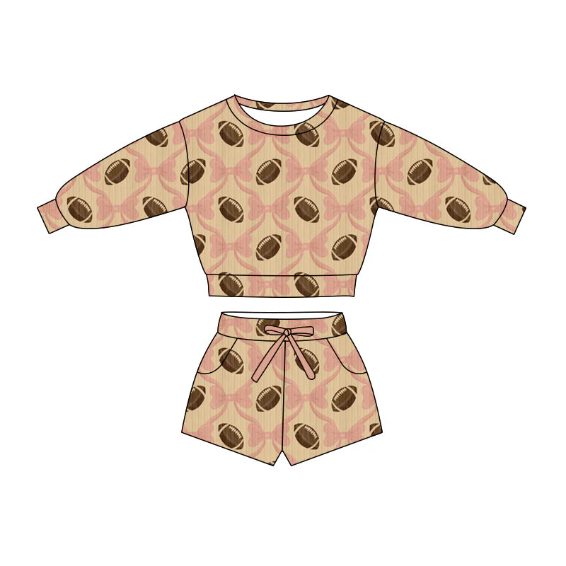 X1.16Preorder (moq 5)Baby Girls Pink Bow Footballs Checked Top Pockets Shorts Team Clothes Sets