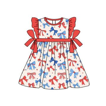 5.8 Girls Flying Sleeve July 4th Bowknot Dress