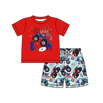 5.5 Red Letter Short Sleeve Cartoon Flag Truck Set