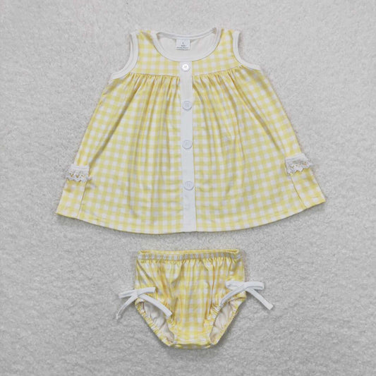 GBO0261 Yellow and white plaid sleeveless briefs suit