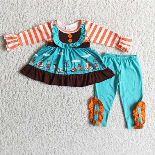 Thanksgiving Turkey girls sets long sleeve top & pants 2 pieces outfits