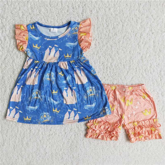 summer girls outfits castle top & crown shorts kids clothes