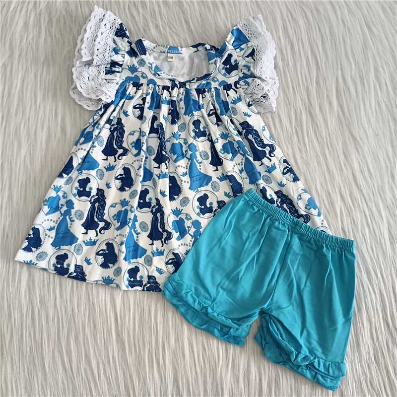 girls summer outfits princess top & shorts suits kids clothes