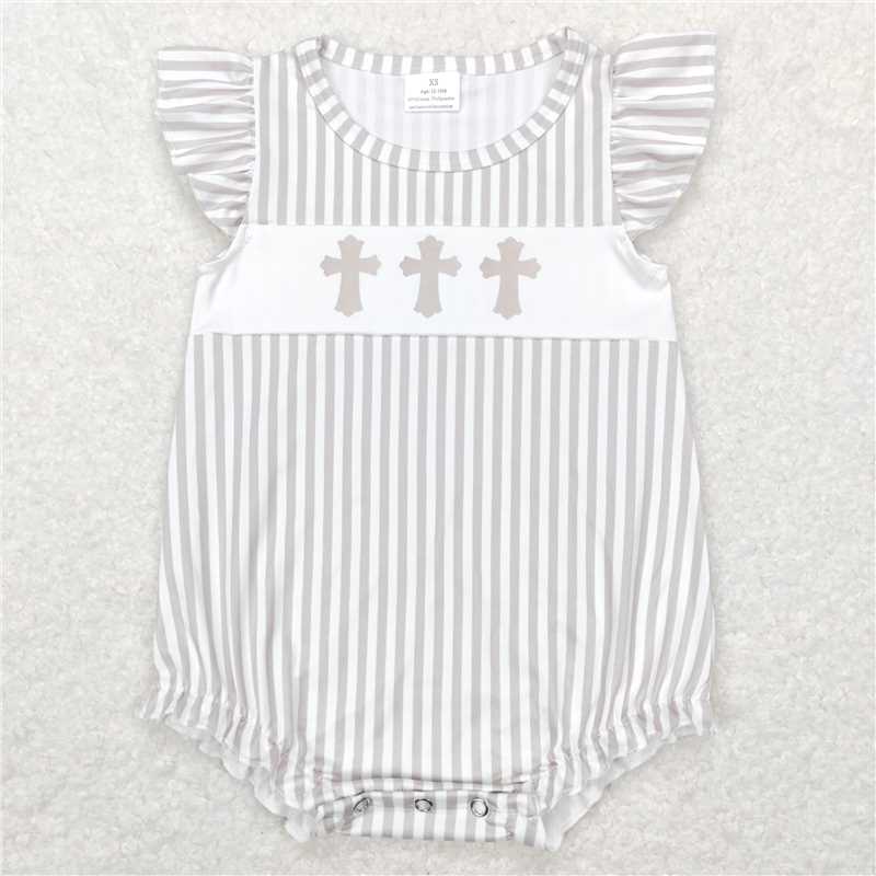 SR0617 Cross brown and white striped vest jumpsuit