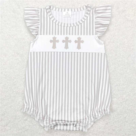 SR0617 Cross brown and white striped vest jumpsuit