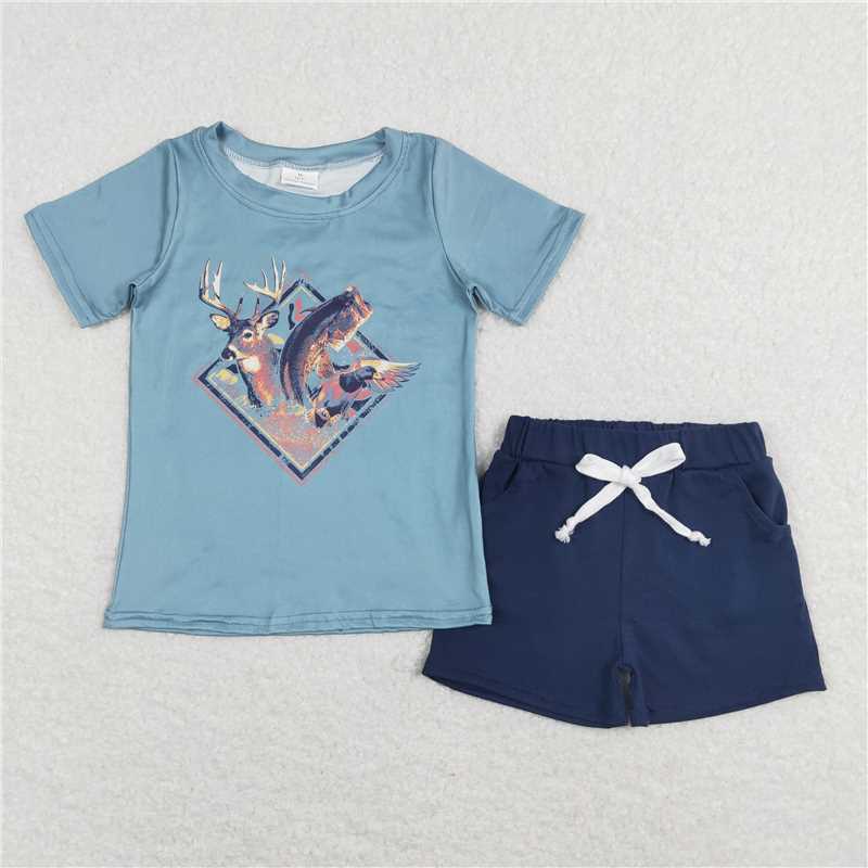 BSSO0315 southern deer fish blue short-sleeved shorts suit