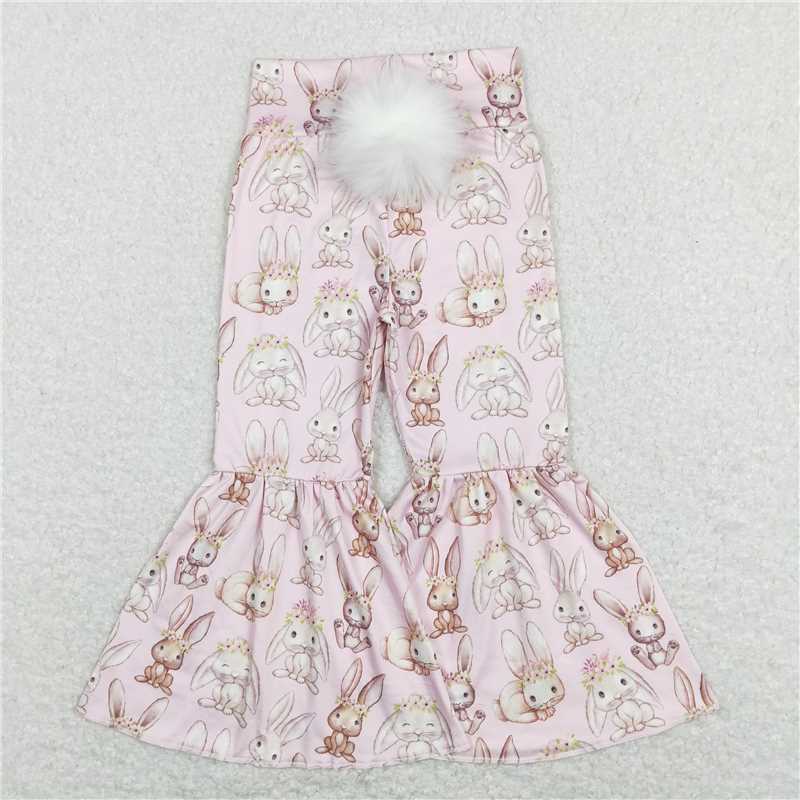 P0387 Flower bunny fur ball tail pink trousers