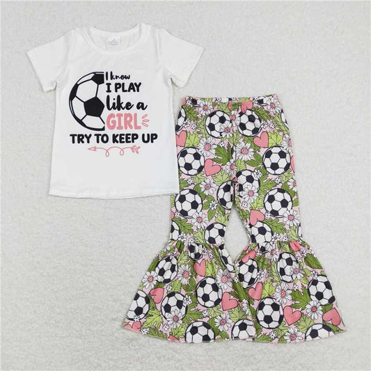 GSPO1263 keep up letter football white short-sleeved flower love trousers