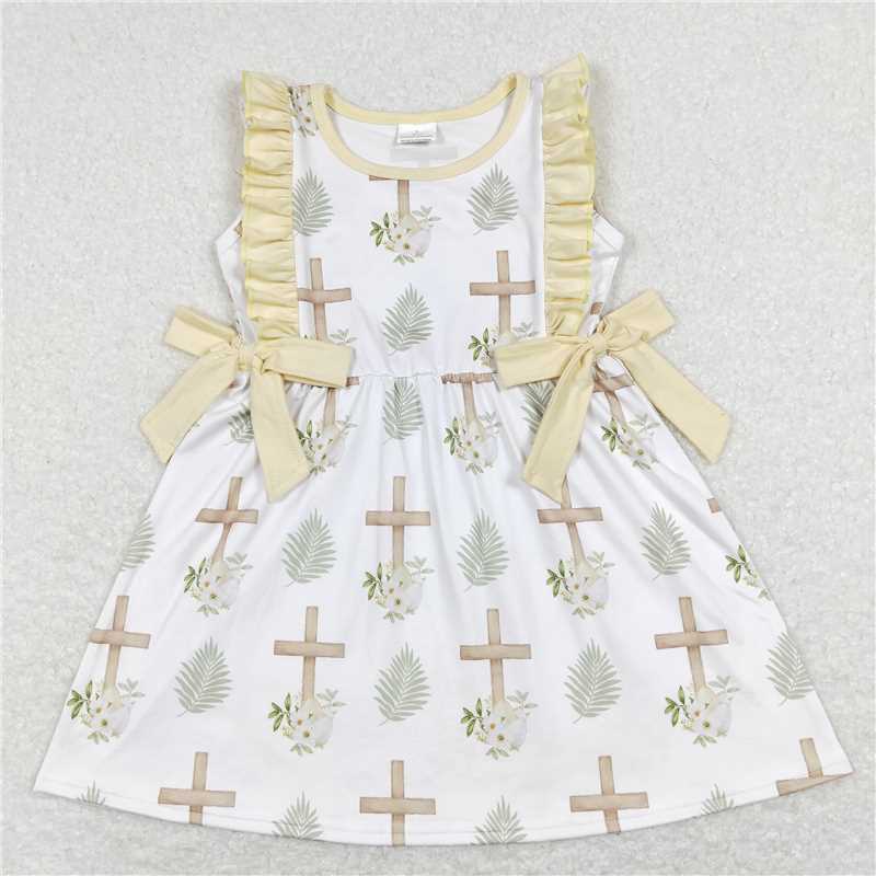 GSD0571 Cross flowers leaves yellow lace bow white skirt