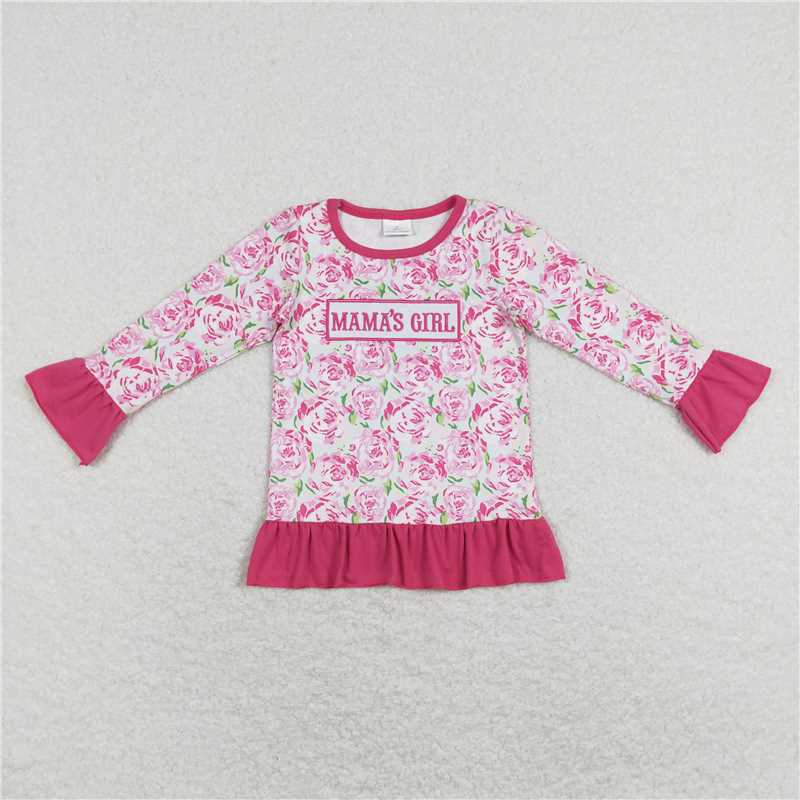 GT0403 mama's girl rose red lace top with embroidered letters and flowers