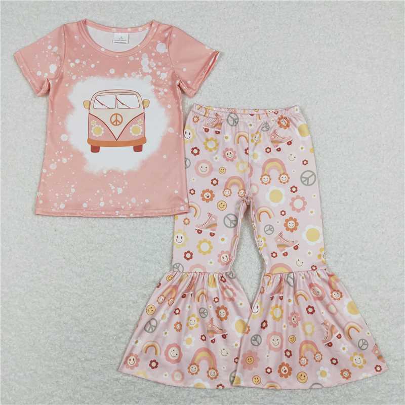 GSPO1243 Bus rainbow flower sun pink short-sleeved trousers suit