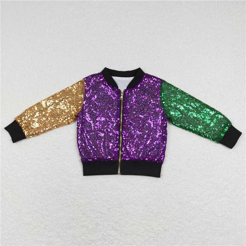 BT0451 Carnival Purple Yellow Green Sequin Zip Jacket