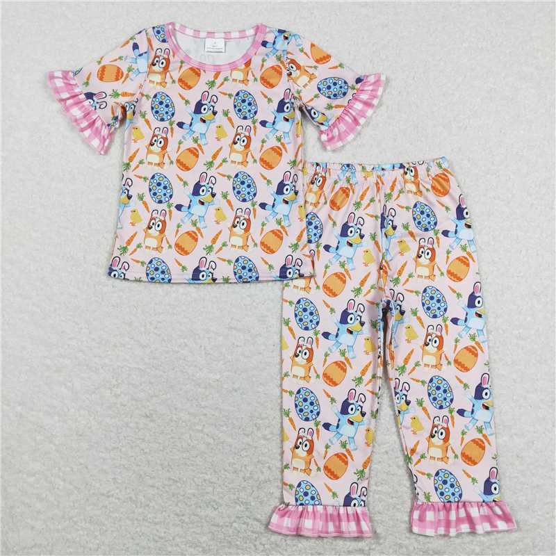 GSPO1253 Cartoon dog bluey carrot easter egg pink plaid set