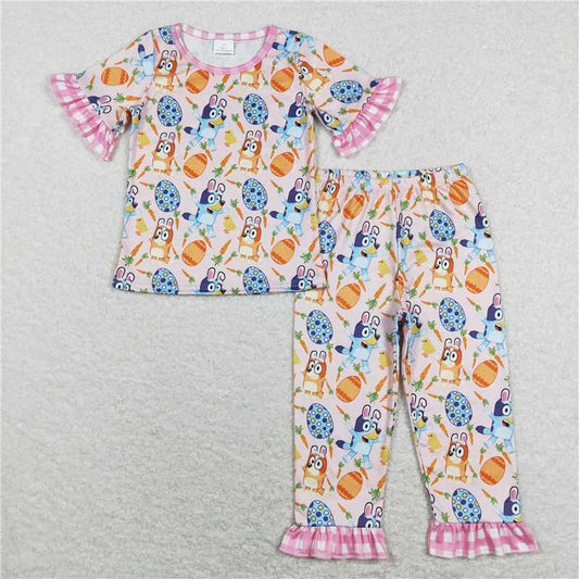 GSPO1253 Cartoon dog bluey carrot easter egg pink plaid set