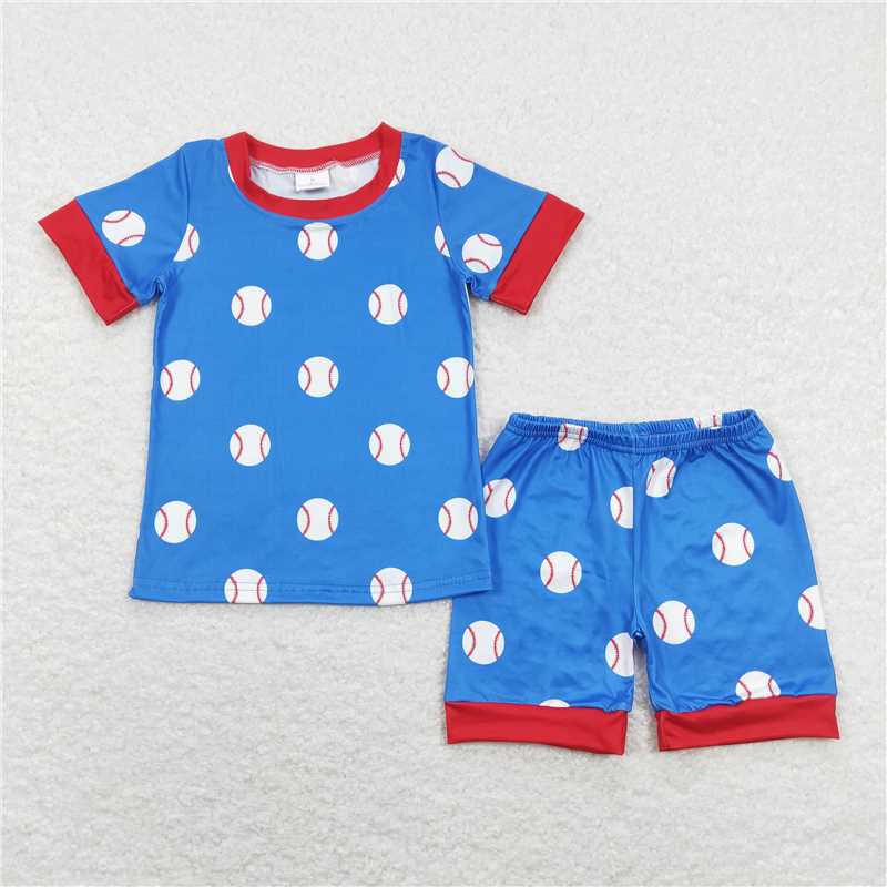 BSSO0503 Baseball red and blue short sleeve shorts suit