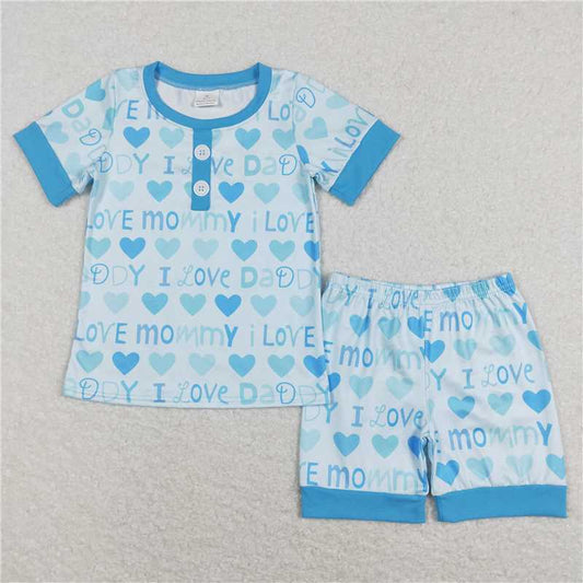 BSSO0411 I love mommy daddy love blue short-sleeved shorts suit