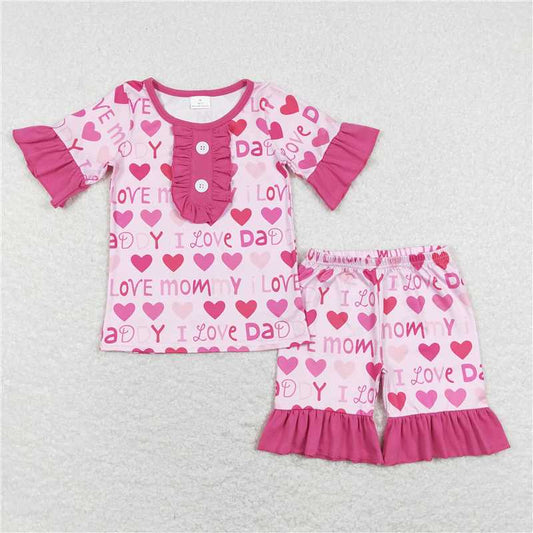 I love mommy daddy pink short-sleeved suit