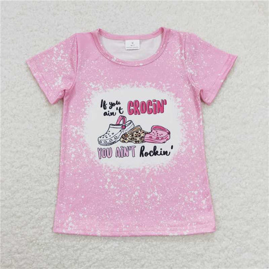 GT0443 Alphabet Crocs Pink Short Sleeve Top