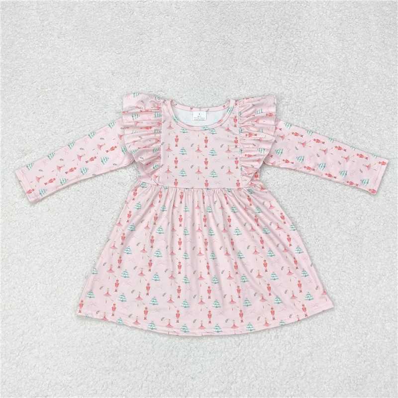 GLD0543 Christmas cartoon nutcracker lace pink long-sleeved dress