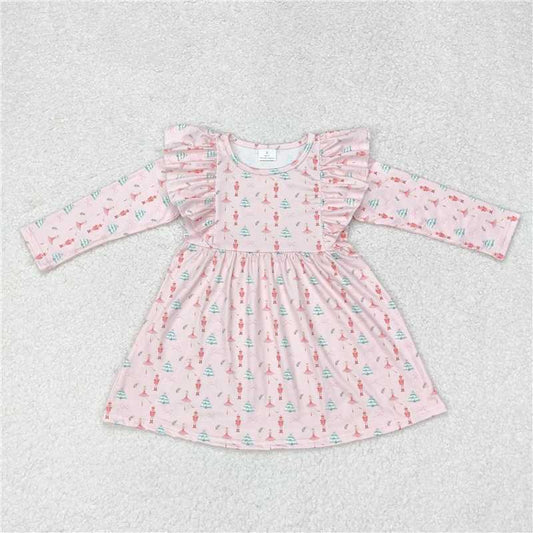 GLD0543 Christmas cartoon nutcracker lace pink long-sleeved dress