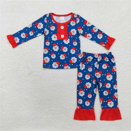 GLP1324 Modal navy blue Santa Claus lace long-sleeved trousers pajamas set